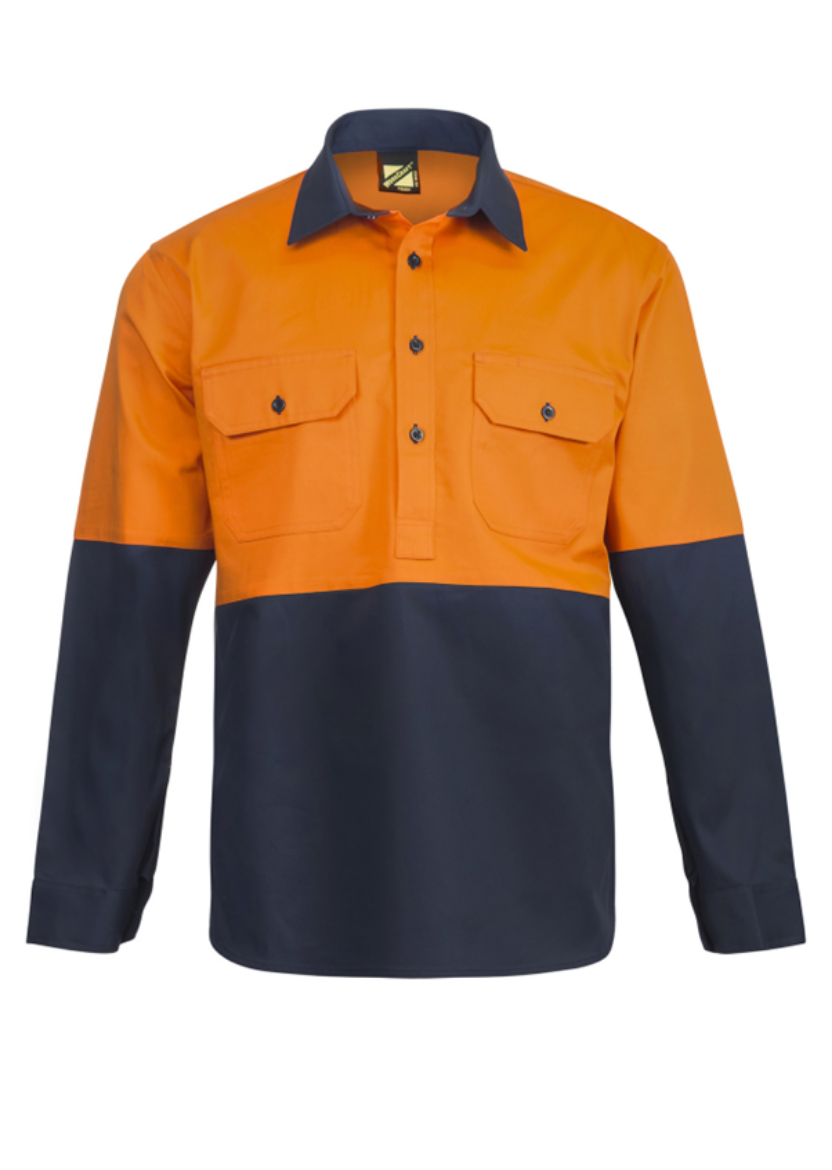 Picture of WorkCraft HI VIS CLOSED FRONT COTTON DRILL SHIRT WITH SEMI GUSSET SLEEVES